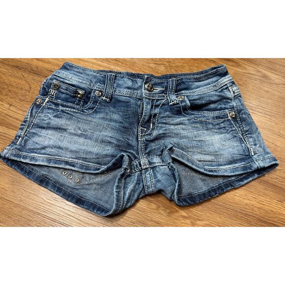 Miss Me JE534OHG Shorts Low Rise Y2K Stitched Jewels Bling Embroidered SZ 25 EB - Picture 2 of 5